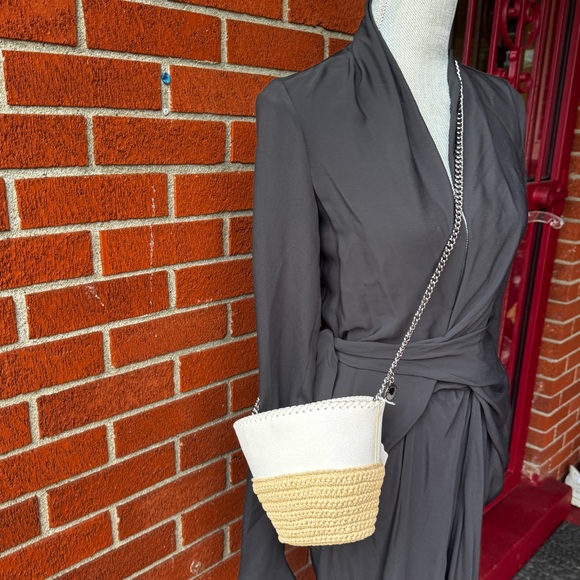 Stella McCartney falabella small shoulder bag crossbody half moon raffia chalk - Picture 1 of 14